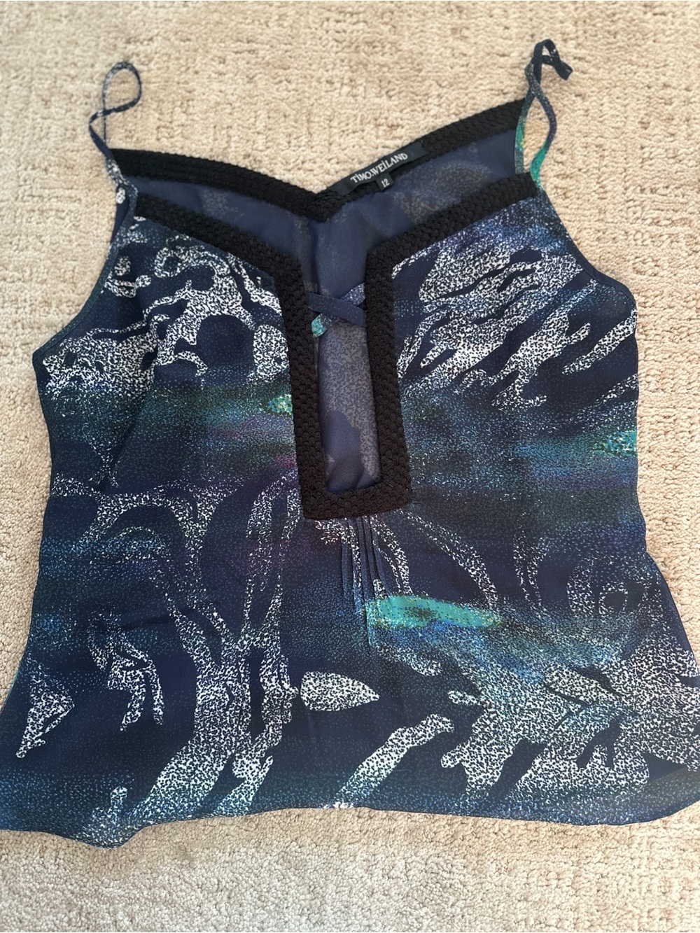 Timo Weiland Navy & Teal Printed Silk Camisole